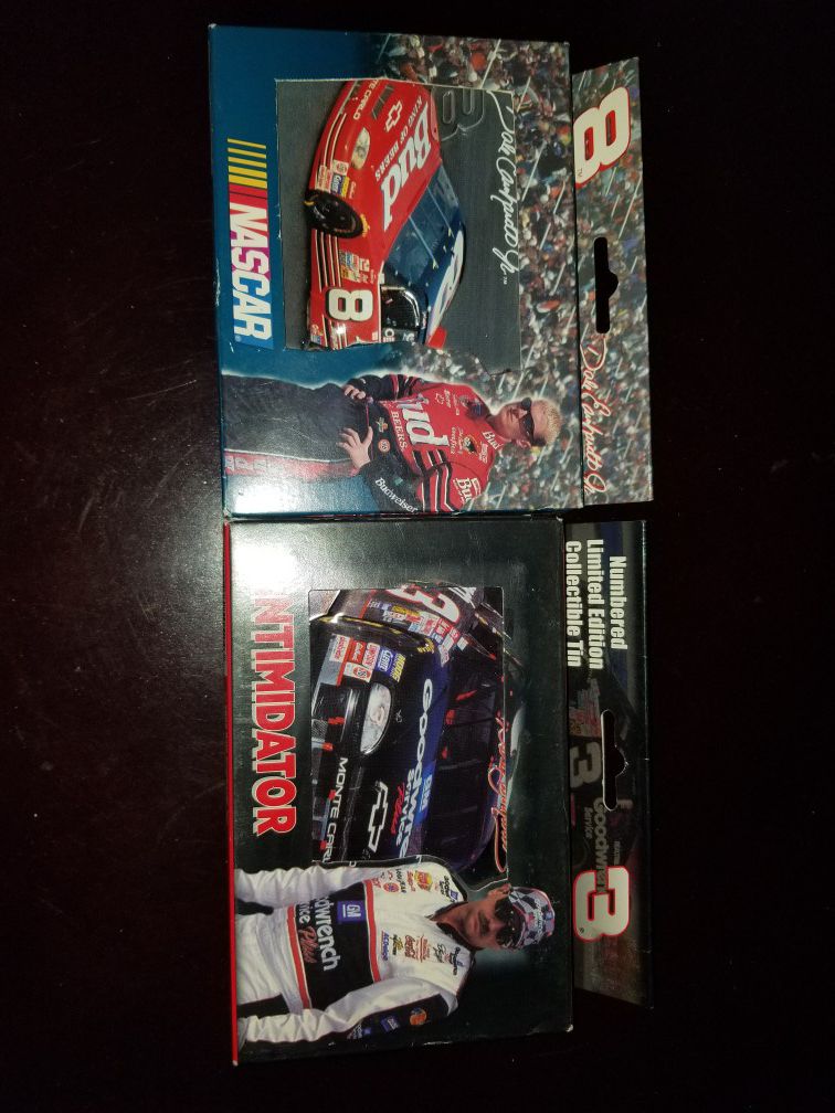 2 Dale Sr and 1 Jr collectible tin and playing cards