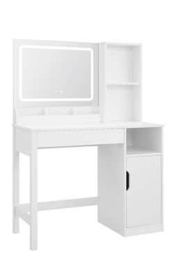 White Make Up Vanity with Three Mode LED Mirror & Storage