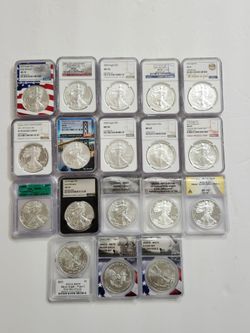 Lot of (18) Graded Silver Eagle Coins .999 Silver 1oz.