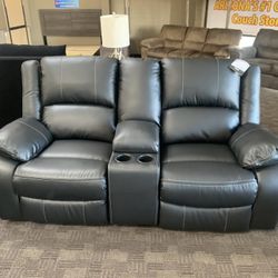 Black Leather Reclining Sofa Set 
