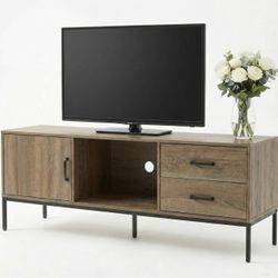 TV Stand for 55/60 Inch TV, Modern Wood Entertainment Center with Storage, 52" Media Console Table with 2 Drawers & Door Cabinet, Television Stands fo