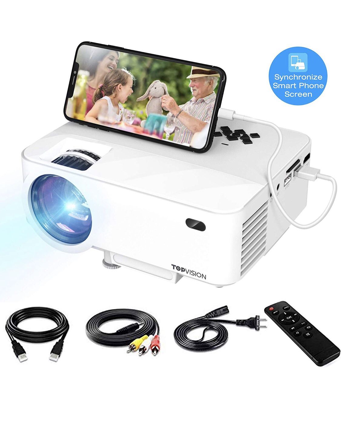 Projector, Upgraded DBPOWER Mini Video Projector, Multimedia Home Theater Video Projector Supporting 1080p, HDMI, USB, VGA, AV for Home Cinema, TVs,