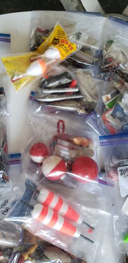 Lots of fishing gear. Lures hooks etc