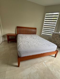 Solid Wood Full/Queen Bed Frame with Matching Nightstand