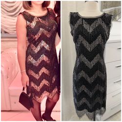 Patra Glamorous Sequin Chevron Beaded Cocktail Sheath Dress size 8