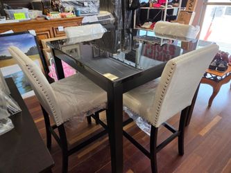 New Black Counter Height Dining Table and White Barstools