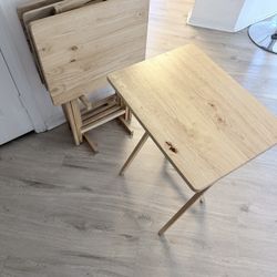 Solid Wood Folding TV Tray Tables – Set of 4 with Stand