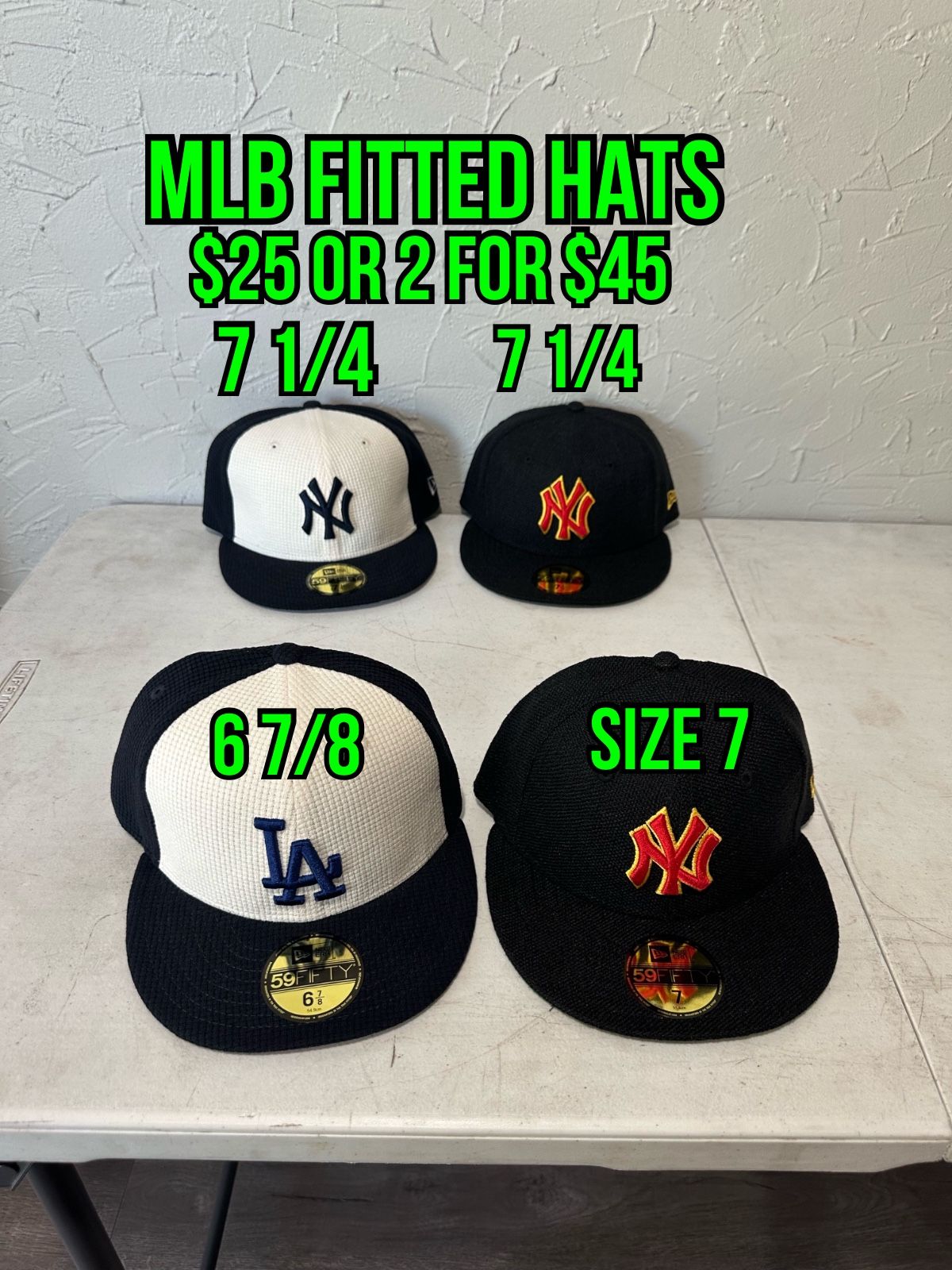 MLB New Era New York Yankees And Los Angeles Dodgers 59fifty Fitted Hats Size 6 7/8, 7 And 7 1/4