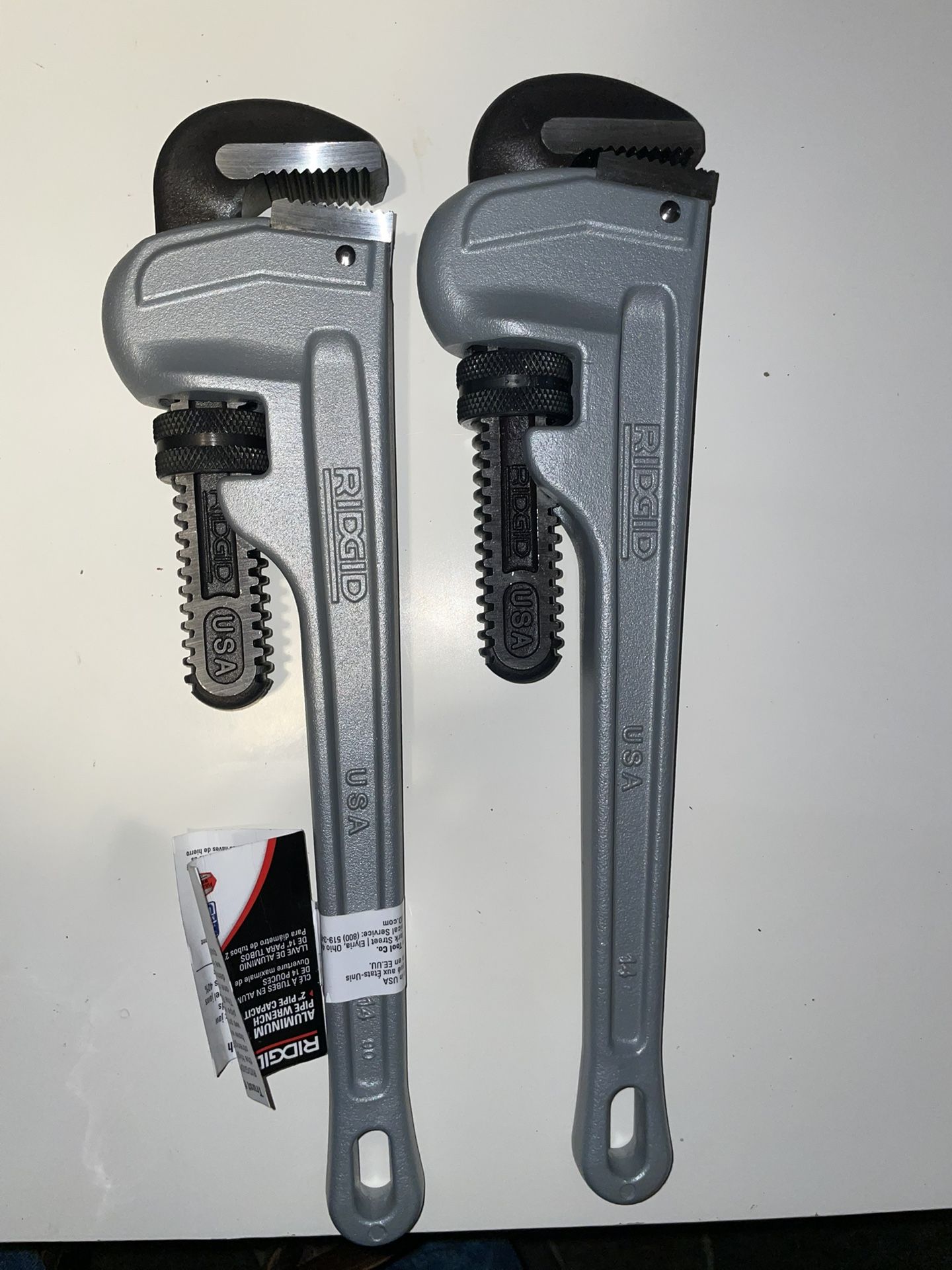 Two Brand New Ridgid Aluminum Pipe Wrenches