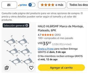 HALO HL6RSMF 6-Inch Recessed Light Mounting Frame 6-Pack New Open Box