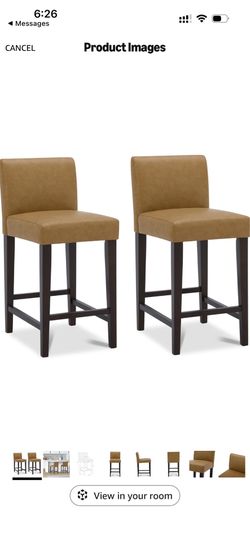 CHITA Counter Height Bar Stools Set of 2, 25" H Seat Height Upholstered Barstools, PU Leather in Cognac