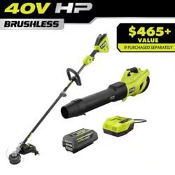 RYOBI 40V HP Cordless Leaf Blower & String Trimmer Combo 4Ah Batt & Charger(R722