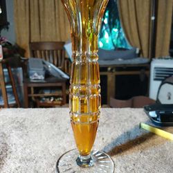 VINTAGE Cut Glass Amber Vase