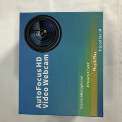 AutoFocus HD Video Webcam USB Full HD Stereo Mic Privacy Cover Tripod Blue