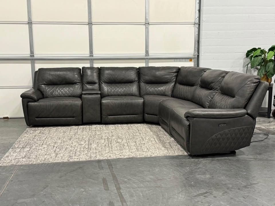 Ryerson 6-piece Power Reclining Leather Sectional with Power Headrests