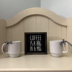 Wooden Coffee Sign & Set Of Mugs ☕️☕️