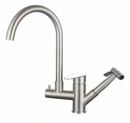 MTTCLE 14.6 in. H Single Handle Deck Mount Standard Kitchen Faucet with Pull-Out Sprayer in Brushed Nickel