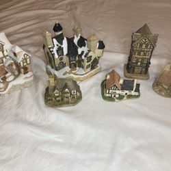 Lot 6 pcs David Winter Cottages Hand Painted Scottish England Vintage- Scrooge