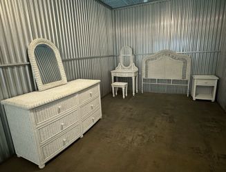 White Wicker Bedroom Set - Complete Matching Set