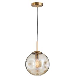 Brikey Glass Spherical Pendant Light,Gold Iron & Glass Globe Hanging Ceiling Lamp (7.8‘’, Amber)