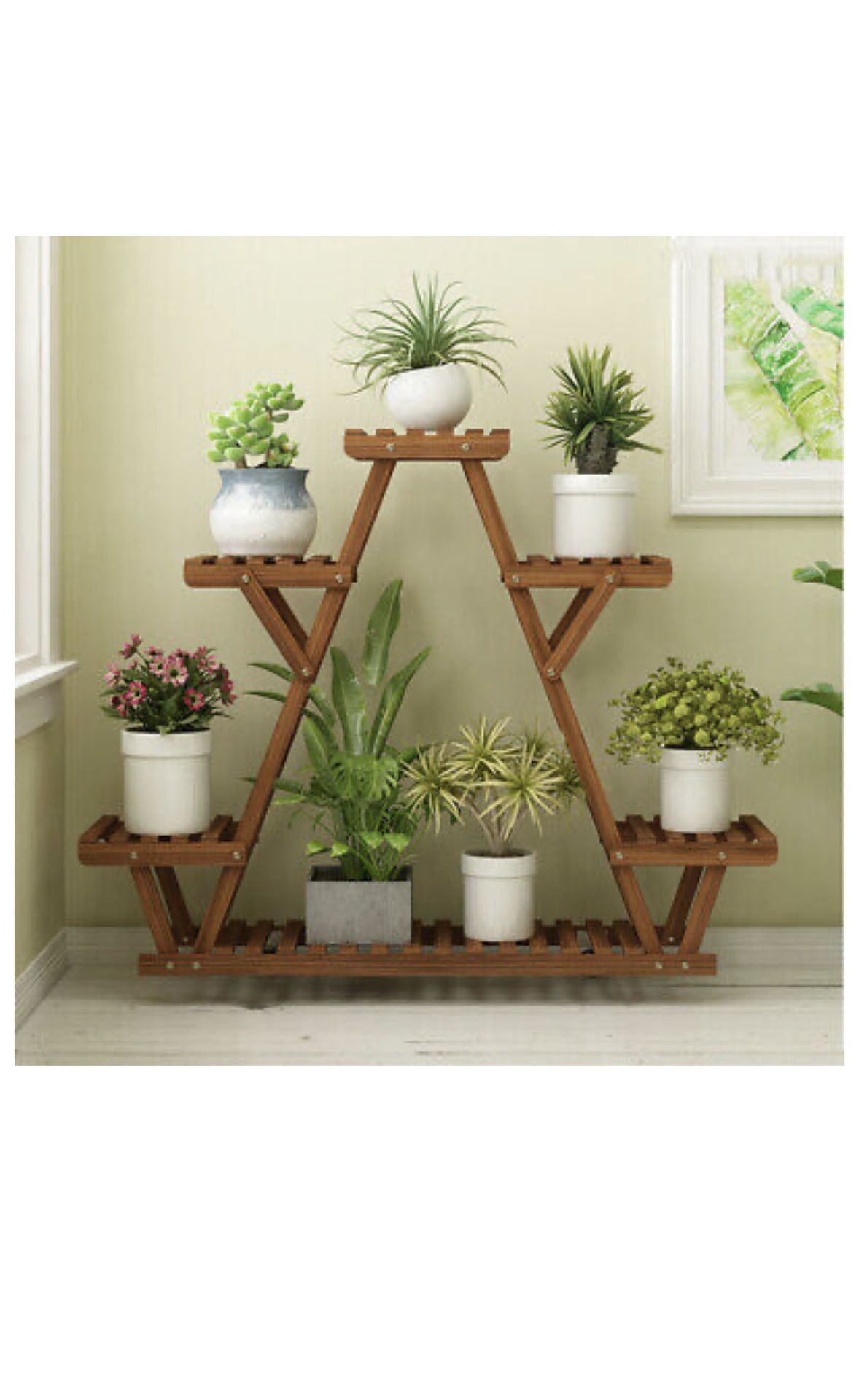 Carbonized Triangle 6 Tier Corner Wood Plant Stand Flower Pots Rack Shelf Holder