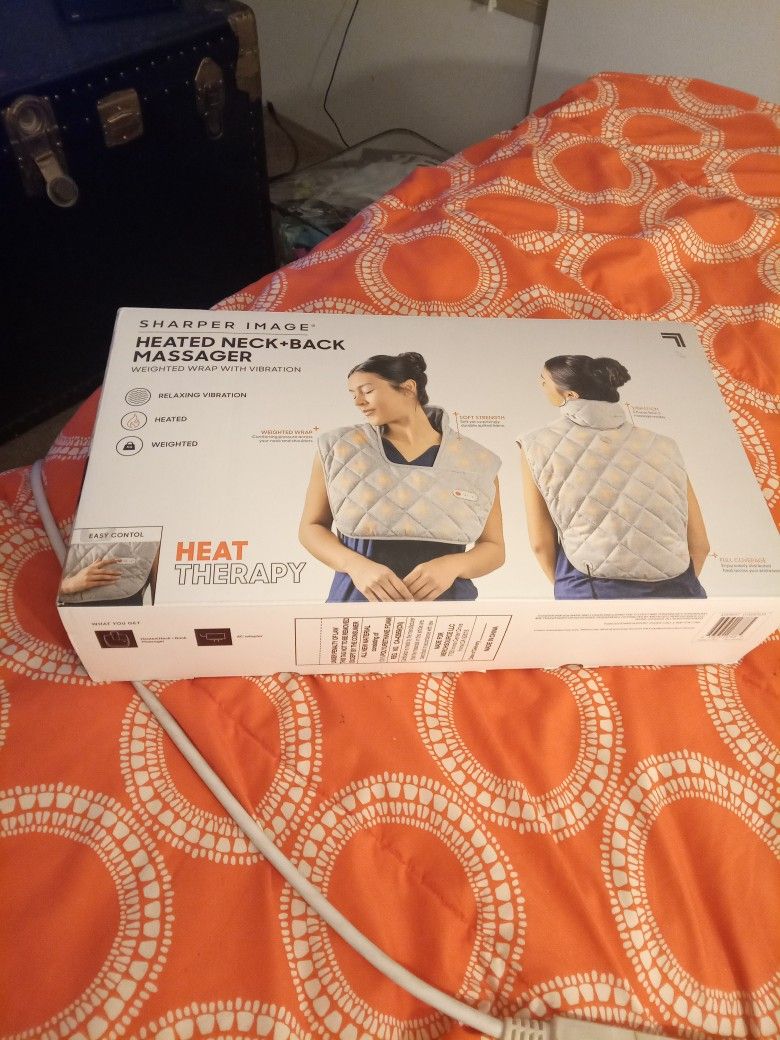 Sharper Image Heated Neck And Back Massager Weighted Wrap With Vibration