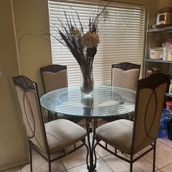 Iron Glass Kitchen Table w/Matching Chairs