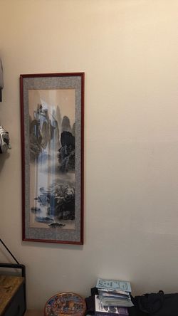Framed Chinese Landscape Scroll Painting