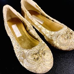 Dolce And Gabbana Gold Laminated Ballerina flats