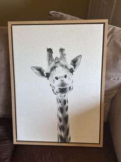 Kate and Laurel Sylvie Sarifa Giraffe Black and White Portrait Framed Canvas by Simon Te Tai