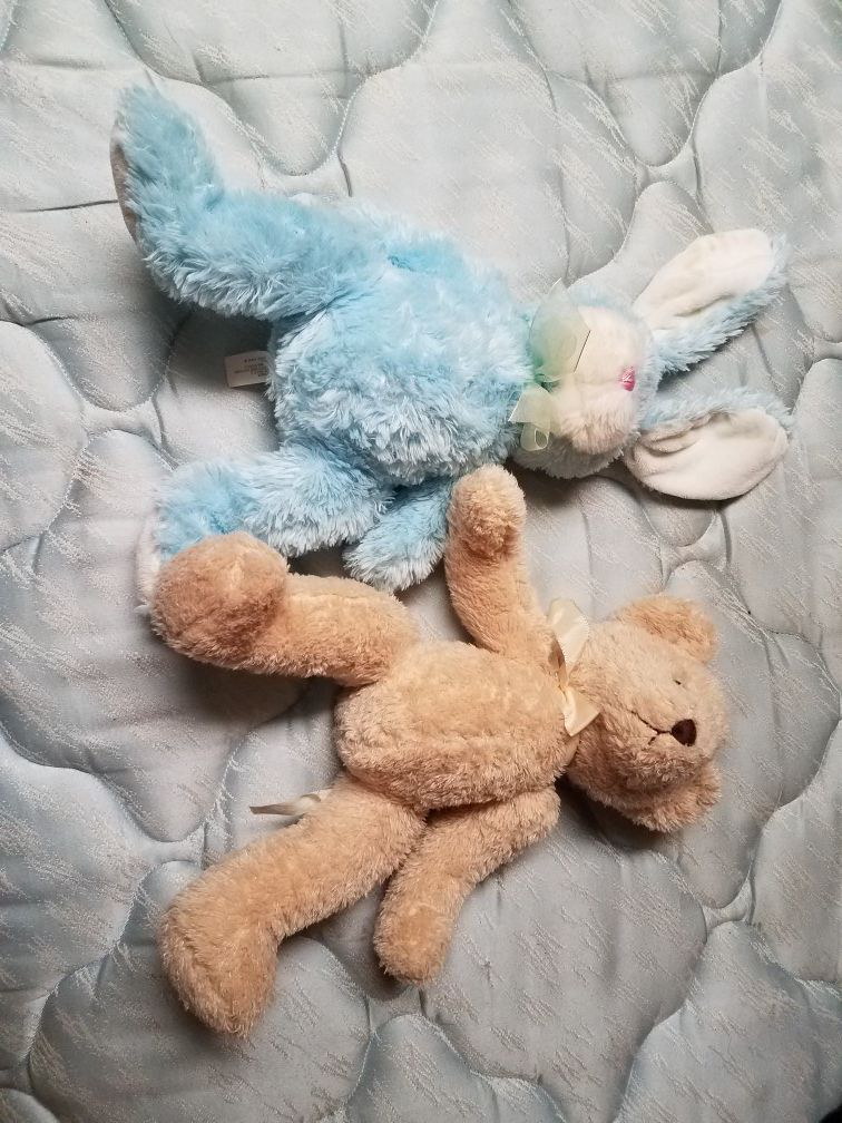 Stuffed bear and rabbit