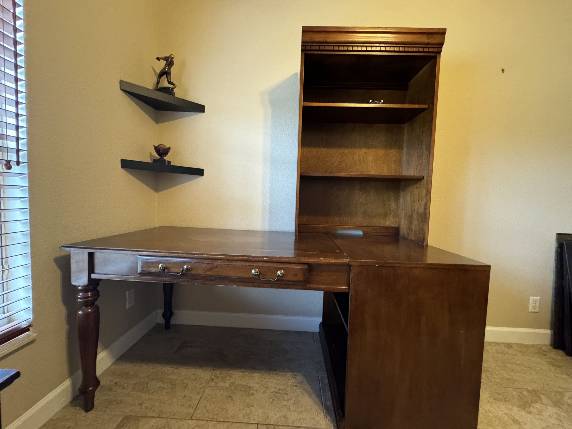 Large heavy wooden desk With Adjustable Shelf 
