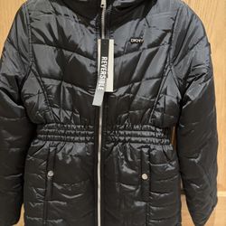 DKNY girls Black/White Reversible Hooded Anorak Coat Size L 14/16 New