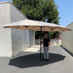 (New) $95 Large 15 FT Double Sided Umbrella Outdoor Patio, Tan color (Weight base not included)