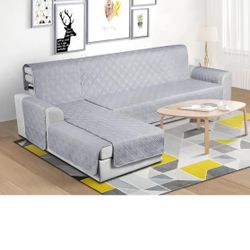100% Waterproof Sectional Couch Covers L Shaped Sofa Covers 3pcs Chaise Lounge Cover for Pet Kids, Reversible Couch Covers for Sectional Sofa Ottoman 