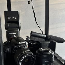 Canon Rebel T3 DSLR – 2 Lenses, Flash & Mic