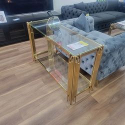 2pc Coffee Table And Sofa Console Table In Gold, High Quality 
