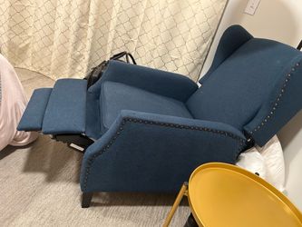 Navy Blue Recliner Chair w/Wingback Mid Century Modern Design, Tapered Wood Legs