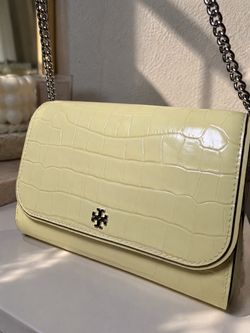 Tory Burch Yellow Croc Embossed Leather Crossbody Bag