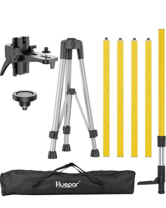 Huepar 12 Ft./3.7M Professional Laser Level Pole with Tripod and 1/4-Inch