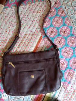 Stone & Co Brown Leather Purse Shoulder Bag Lined Multiple Pockets- 11" x 8"

