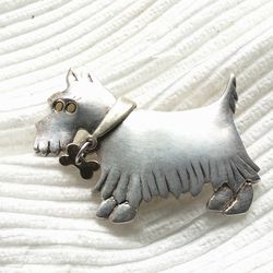 Large Puppy Dog in Sterling Silver and 10k gold Brooch