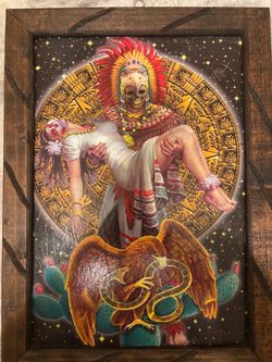 Aztec Art Print in Rustic Wood Frame