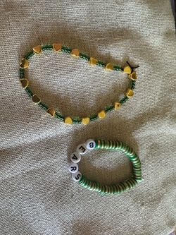 Handmade Green Beaded Bracelet Set of 2