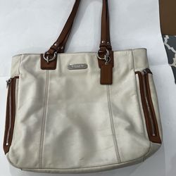 Coach Leather Tote Cream Legacy Brown Trim Authentic