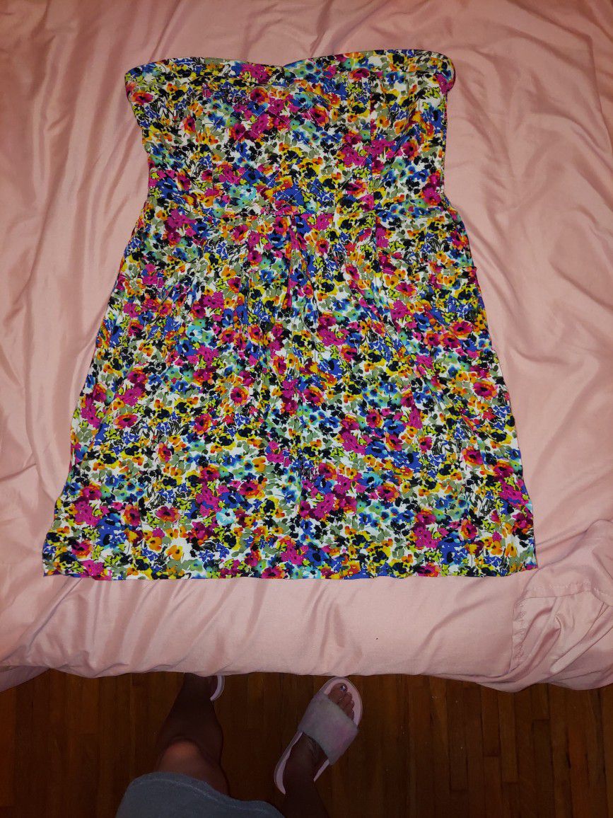 Used Condition Colorful Floral Print Sweetheart Mini Dress