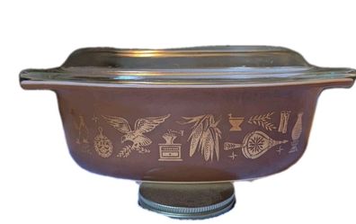 Vintage Pyrex American Heritage 043 Brown and Gold Oval Casserole Dish With Lid - Great Condition!