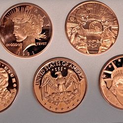 5 Pcs. Of 1 OZ COPPER ROUND COINS
