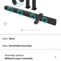 Home Convertible Soundbar with Bluetooth - 2 Ch 39" Soundbar Stereo Speaker for TV, Detachable, Wall Mountable, Class D Stereo Power Digital Amplifier