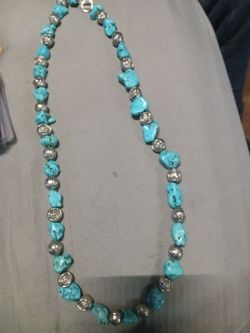 Turquoise Chunk and Silver Bead Necklace